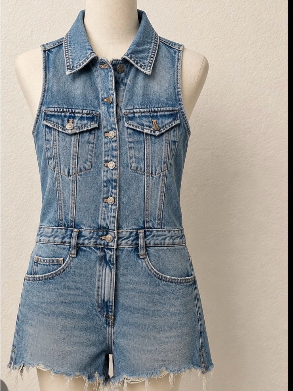 Zara Light Wash Denim Sleeveless Romper
